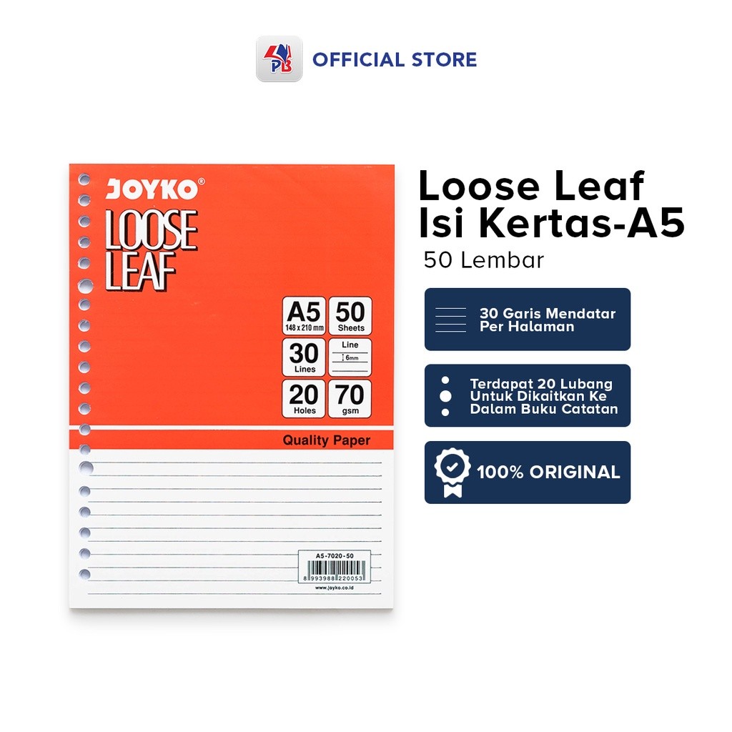 

Loose Leaf A5 Bergaris Joyko 20 Lubang Isi Kertas File Binder 50 Lembar