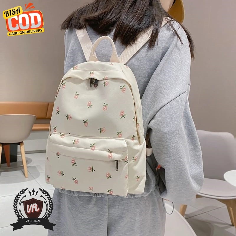 Alika Bag - Tas Ransel Mini Wanita Gambar Bunga Kasual Tas Buku Anak Perempuan Tas Sekolah Siswa Kap