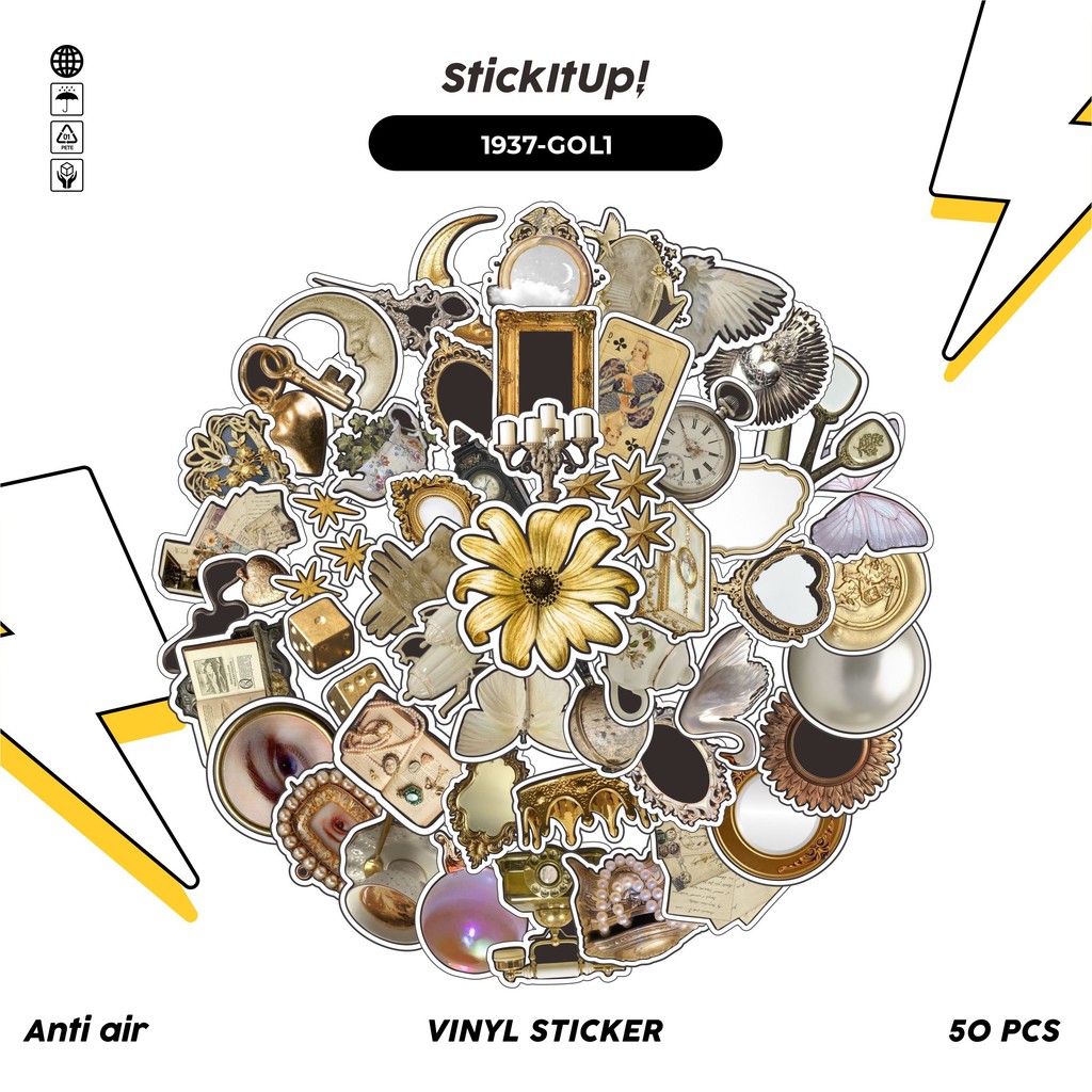 

COD✨ 50 Pcs Stiker Pack GOLDEN ROYALITY COLORED RETRO AESTHETIC MIX 01 Lucu Aesthetic Vynil Waterproof untuk Freebies Sticker Buku Journal Casing HP Laptop