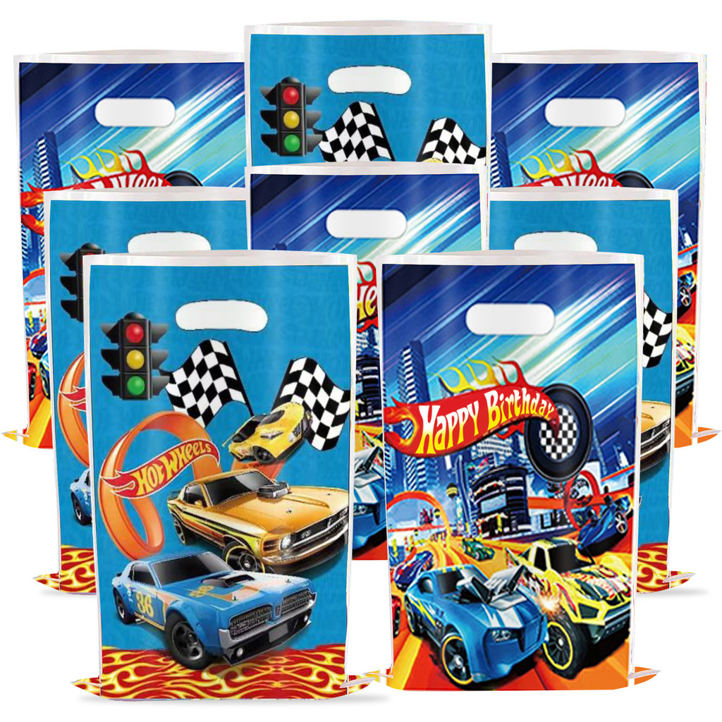 

Cartoon Hot Wheels Birthday Party Decoration Plastic Gift Bags Race Car Candy Loot Snack Bag Kid Boys Baby Shower Party Supplies