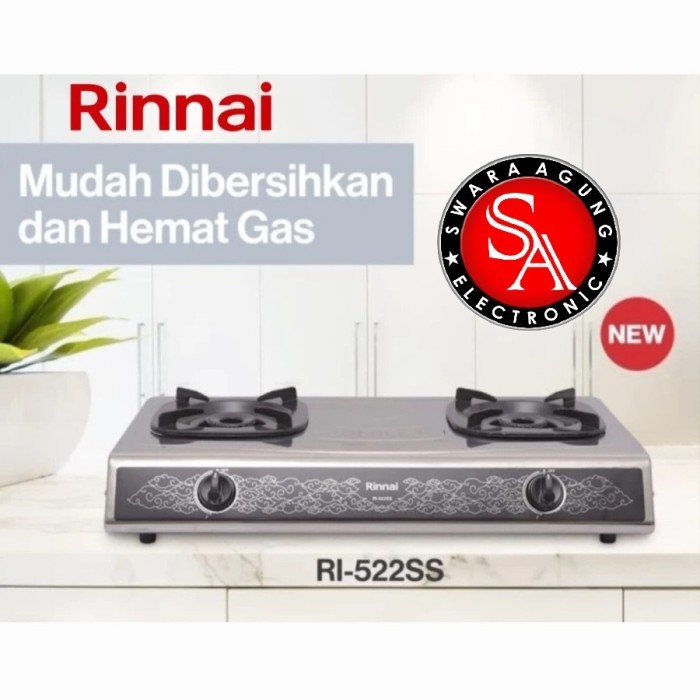 Kompor Gas 2 Tungku Rinnai Type : RI-522SS - Stainless Steel ( Medan )