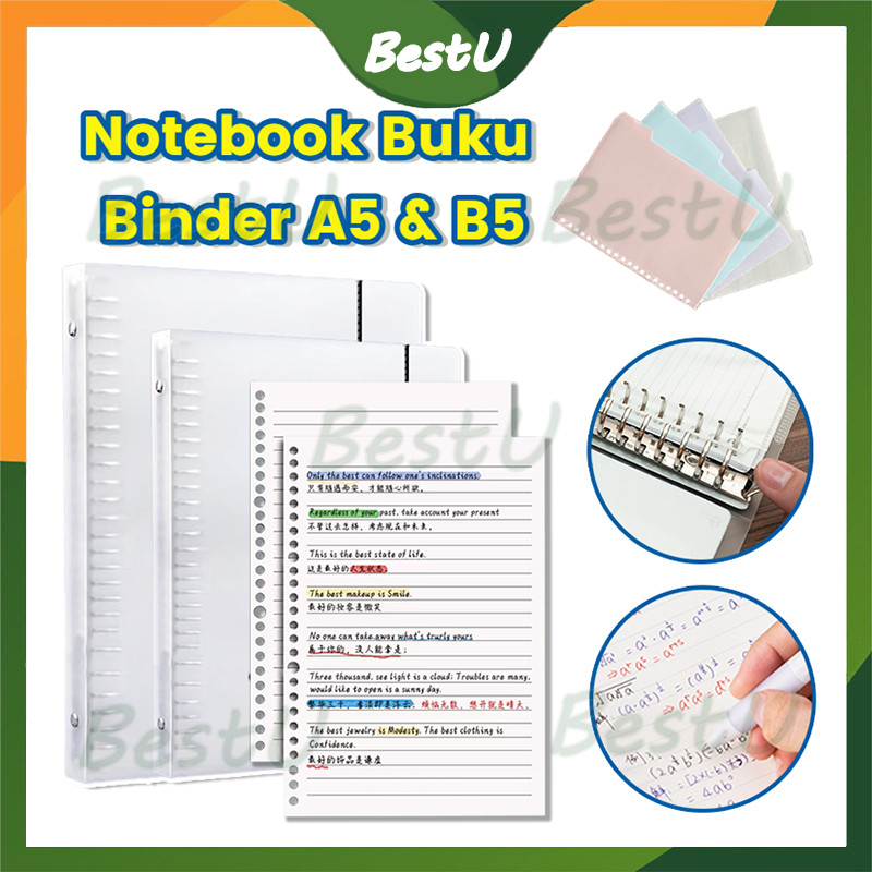 B5 A5 Binder Loose Leaf /Binder B5 Transparan Aesthetic/Binder A5 / B5 Polos Transparan Ring Besi /I