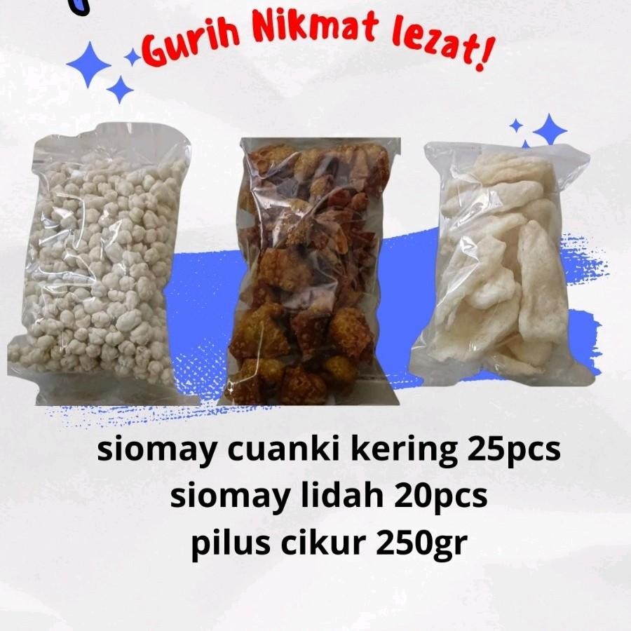 

Paket Mix Siomay cuanki kering 25pcs,cuanki lidah 20pcs,pilus cikur 250gram