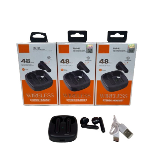 Handsfree Bluetooth TWS PM-40 Headset Wireless V5.3 + EDR Stereo Bass Earphone