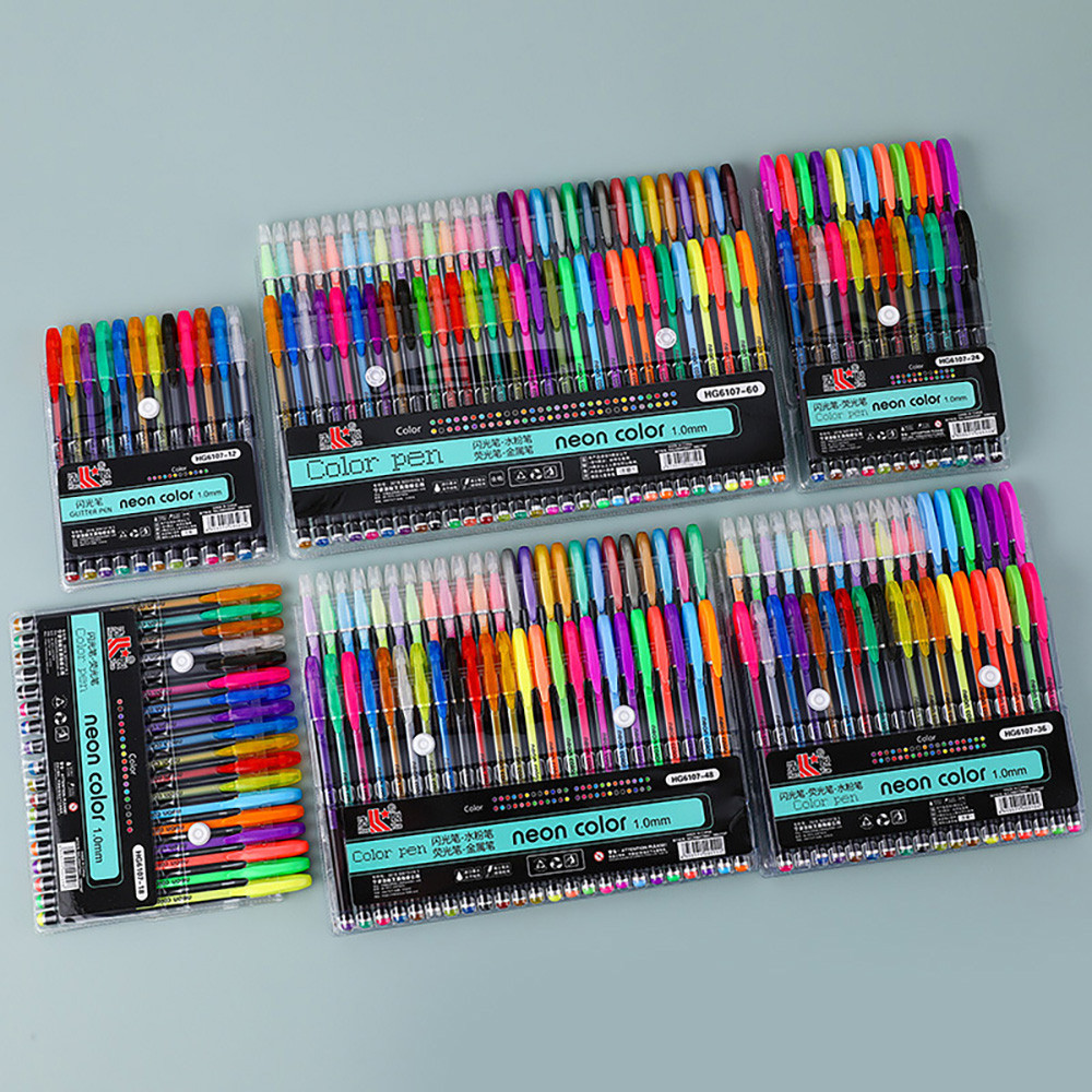 

12/60 Color Set Metallic Glitter Colors Gel Pens For School Office Adult Coloring Book Journals Drawing Art Markers Pen Supplies