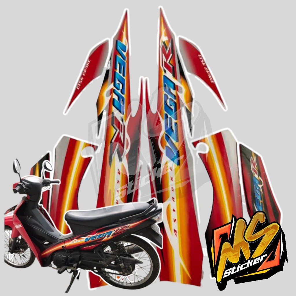STICKER STIKER POLET LIS STRIPING MOTOR FULL BODY YAMAHA VEGA R NEW WARNA MERAH HITAM KUNING