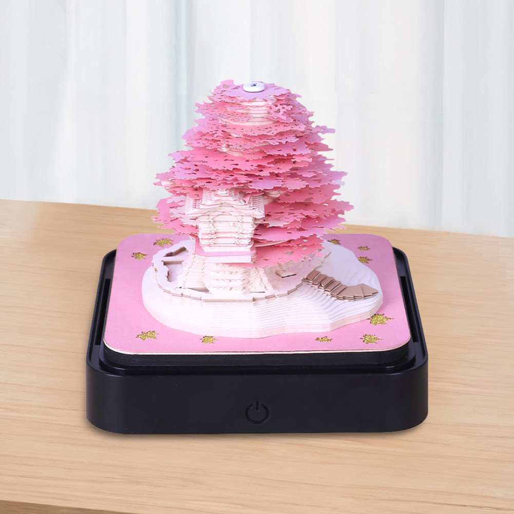 

DIY Paper Carving Artsy Pads Battery Powered 3D Notepad Sakura Treehouse with LED Lights Desktop Decoration House Sculpture Gift