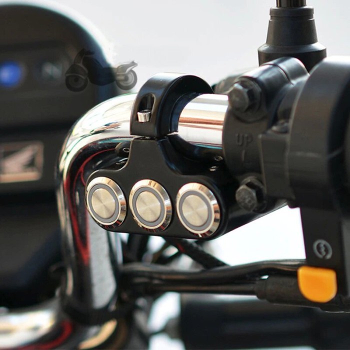 VOXX LED Saklar Motor LED 3 Tombol Klakson Starter Lampu Motor Reset Momentary