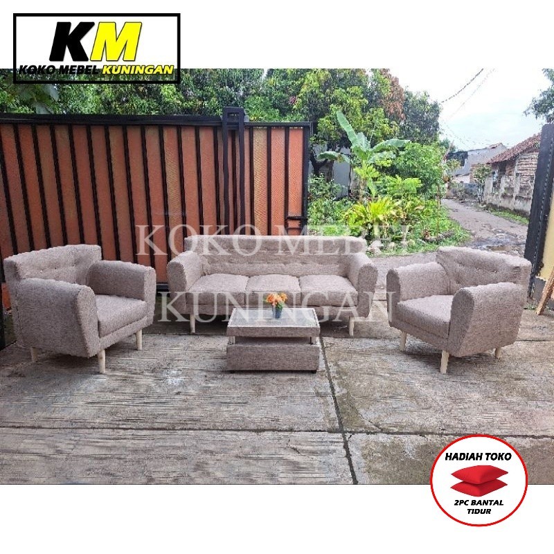 (FREE BANTAL TIDUR) Sofa Retro Minimalis Set / Sifa Retro 3 Seater / Sofa Retro Ruang Tamu