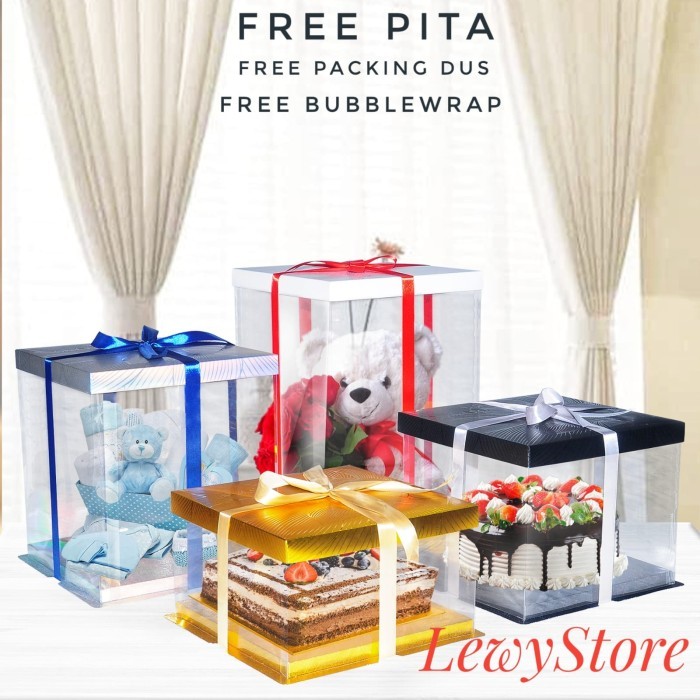 

Cake Box Mika Dus Kue Kotak Kue Transparant 26x26 cm cocok untuk 25 cm - Hitam, 26 x 26 x 18 cm