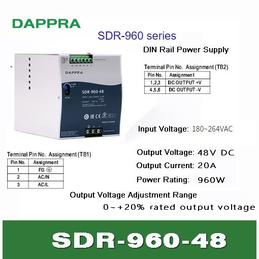 SPC SDR-960-48 48V 20A AC-DC Industrial DIN rail power supply ST91