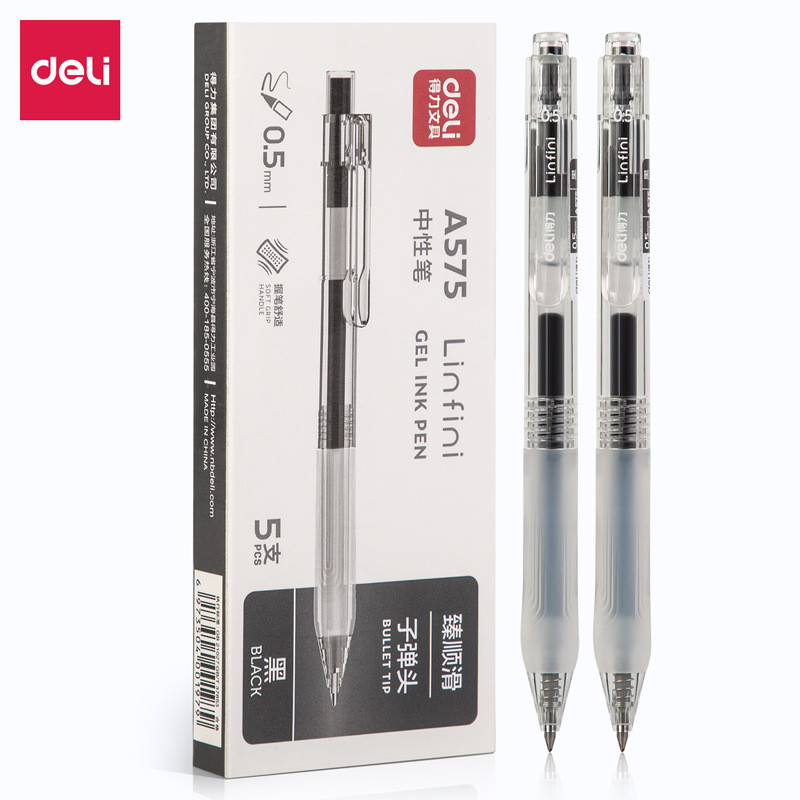 

Deli 1 PC Gel Pen 0.5mm Press Black Ink Soft Grip Office School Stationery A575