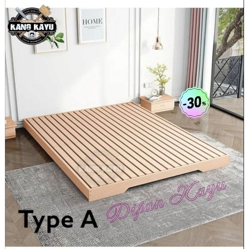 Dipan kasur ranjang kayu minimalis ukuran single bed 140x200cm