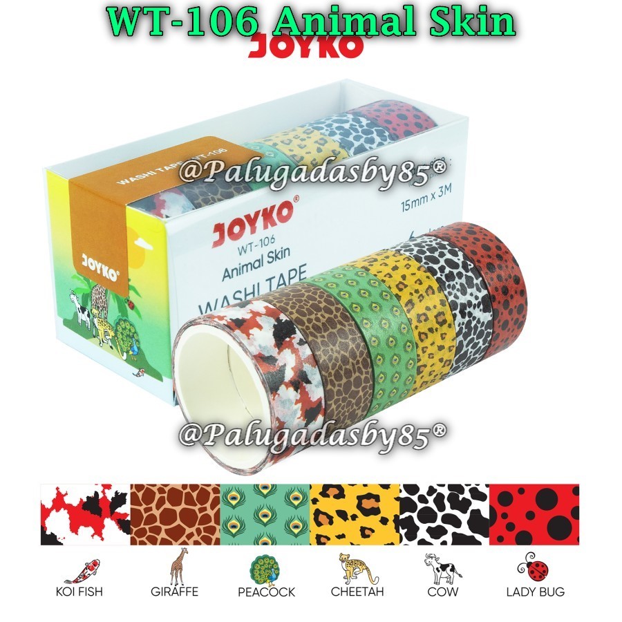 

(1 Set Isi 6 Pcs) GROSIR Washi Tape JOYKO WT-106 / Pita Perekat Selotip Kertas Warna Joyko WT-106