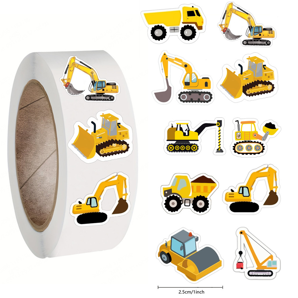 

500PCS Construction Vehicle Stickers for Kids Cute Excavator Truck Fire Truck Tractor Stickers Rewards and encouragement tags