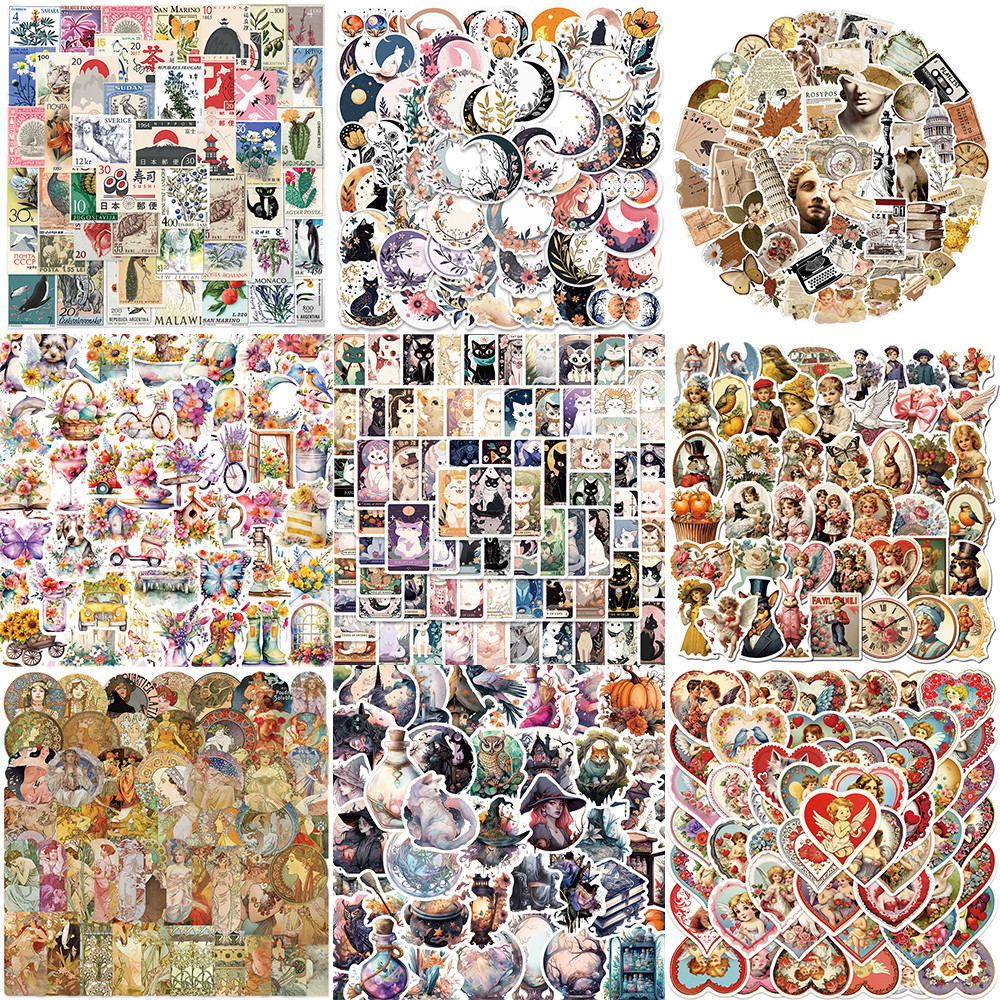 

10/30/50PCS Cartoon Retro Literary Stickers Series Creative Graffiti Guitar Luggage Laptop Helmet iPad Cup Decoration Wholesale