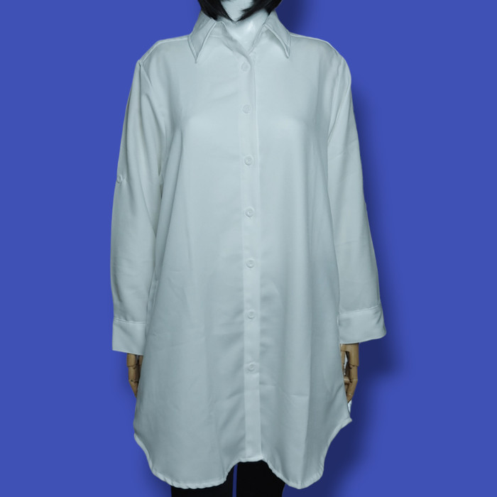 ✨TERLARIS - Clachella Baju Tunik Kemeja Motif Polos, Baju Atasan Wanita T1B8021 - Putih Tulang, M