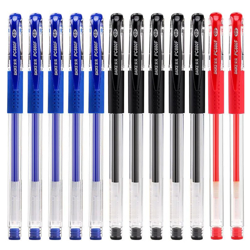 

LETO-12pcs/Box Gel Ink Roller Ball Pen, Office Supplies, Black,Blue,Red Ink Color, 0.5mm Ballpoint, Students, School Stationery