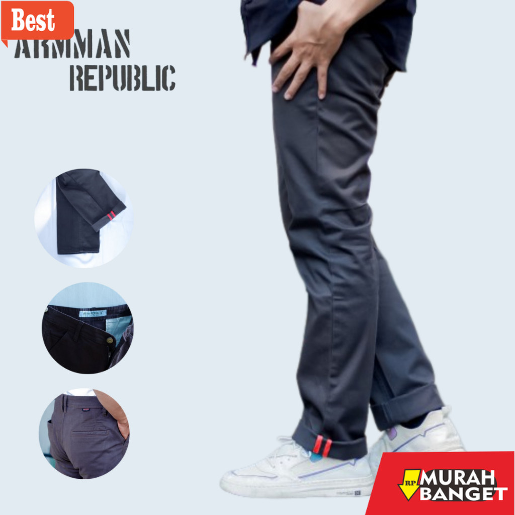 celana cargo panjang pria Armman Republic - Celana Chinos Panjang Cardinal Pria Kanvas Semi Slimfit 