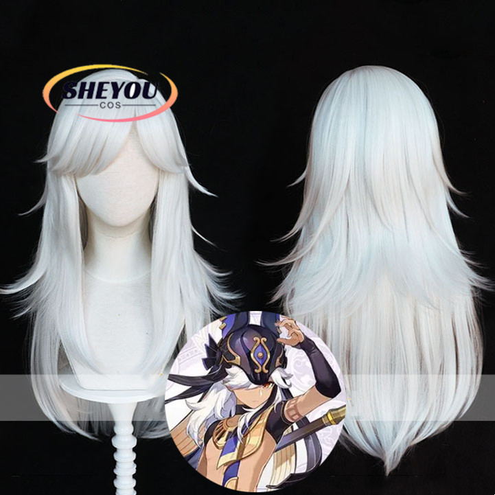 Cyno Cosplay Wig Game Impact Cosplay General Mahamatra 65cm Long Silver White Heat Resistant Hair Ha
