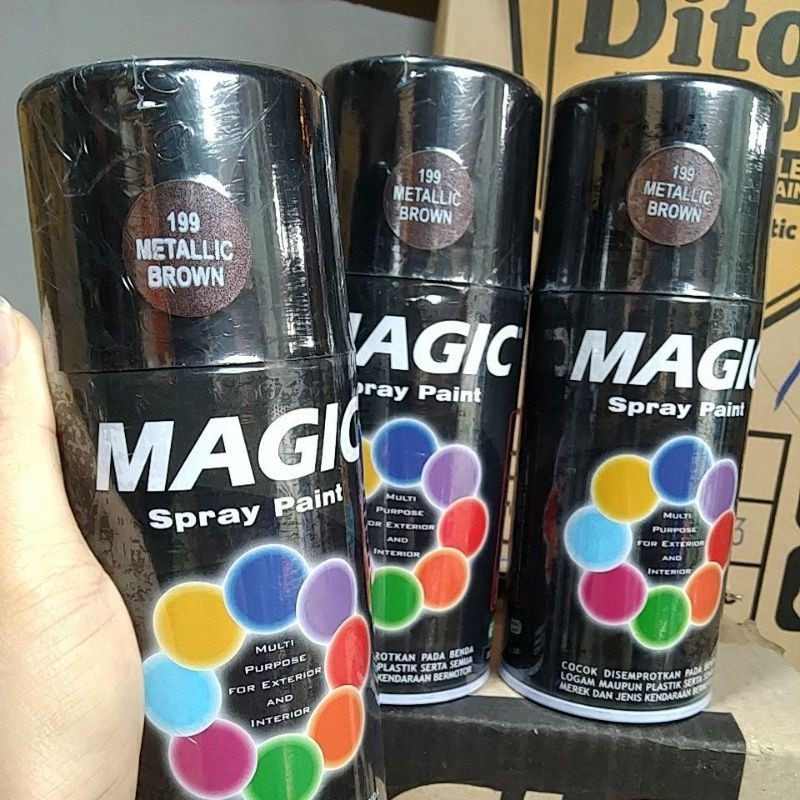 cat semprot pilok pilox magic spray paint magic metallic brown 199  coklat tua cokelat tua metallic