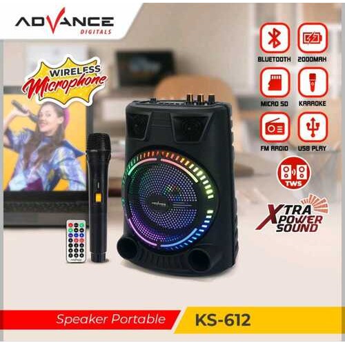 ADVANCE SPEAKER PORTABLE KARAOKE 6.5 INCH BLUETOOTH KS-612 BONUS MICROPHONE