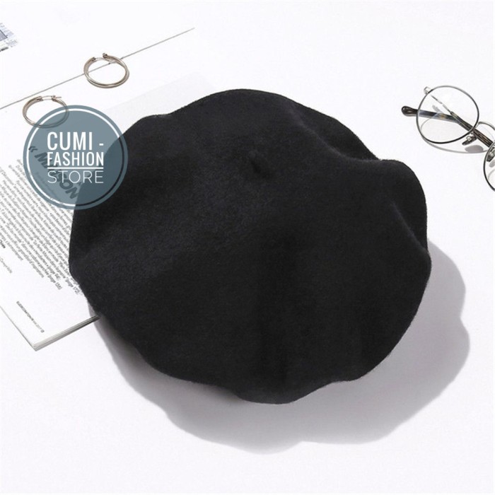 "F.SK" - BEST SELLER Topi Baret Topi Pelukis Wanita Topi Seniman Import Merah - Hitam