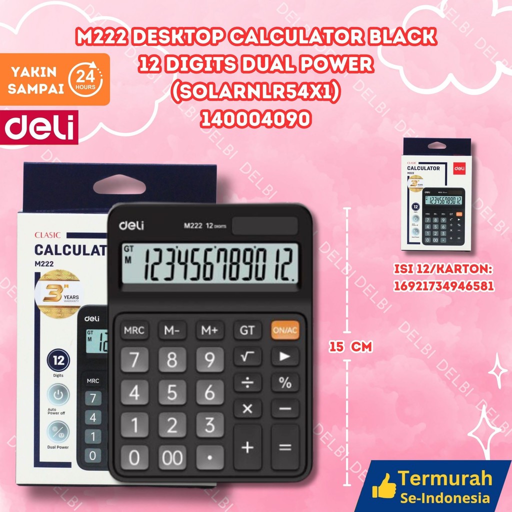 

Deli Kalkulator 12 digit M222 Desktop Calculator Black 12 digits Dual power (SolarnLR54x1)