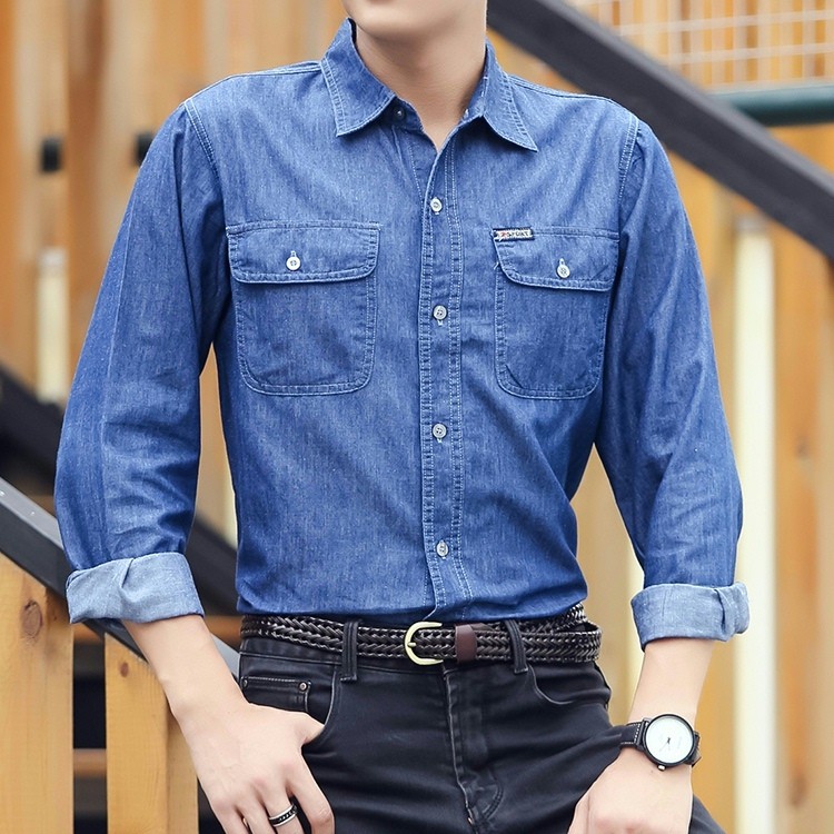 

C911 washed worn-out denim shirt for men's spring Korean loose and high-end long sleeved work shirt