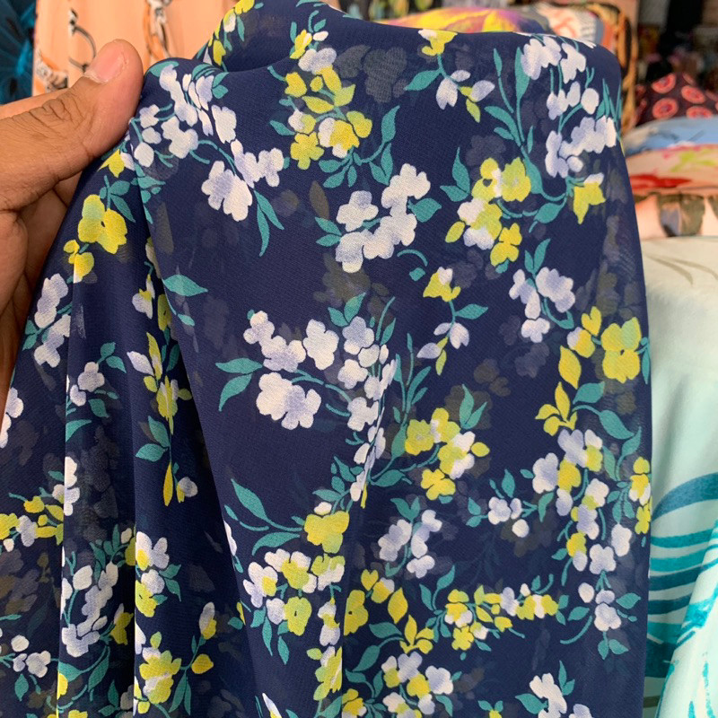 kain sifon motif bunga - kain chiffon motif - kain ceruty motif bunga