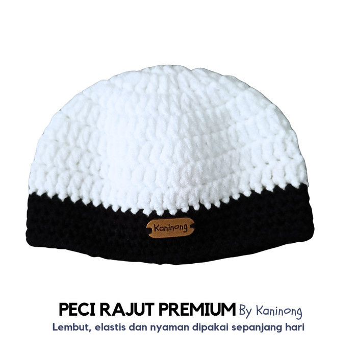 "Anh.S" - TERBARU Peci Rajut Dewasa Premium / Peci Dakwah / Peci Sholat / Peci Ustadz - Putih, Dewas