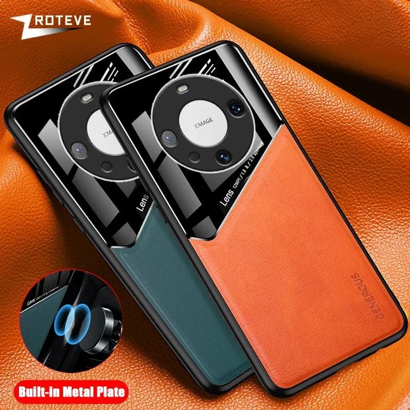 Casing HP Huawei Mate60 Pro Mirror PU Kulit Mobil Magnetic Hisap Holder Hard PC Cover Untuk Huawei M