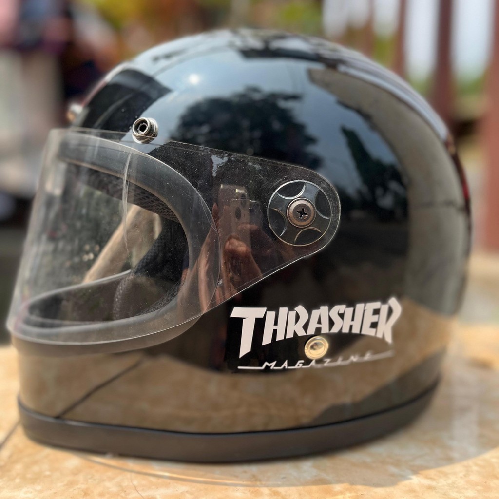 Helm Gringo Slim Custom Black Dengan Visor Motorcycle
