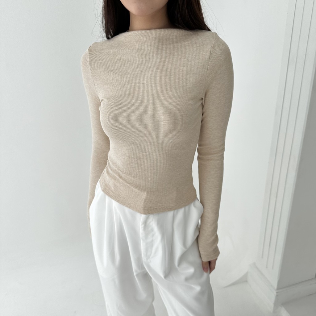 SODA TOP - Atasan Knit Wanita Lengan Panjang High Neck Turtle Boat Neck Drape Cowl Korean Top Basic
