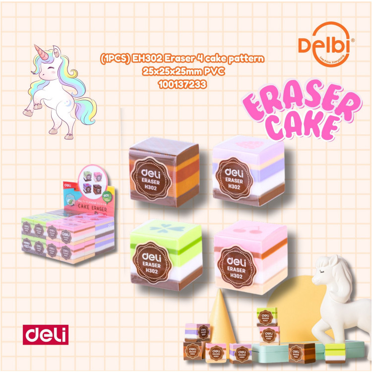 

PENGHAPUS PENSIL ERASER BENTUK CAKE KUE LUCU DELI H302 STIP WARNA WARNI MURAH (1PCS) EH302 Eraser 4 cake pattern 25x25x25mm PVC