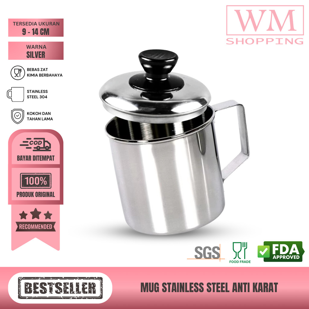 WMSHOPPING - Mug Air Minum TUTUP  Stainless Steel TEBAL/ Gelas Stainless Steel