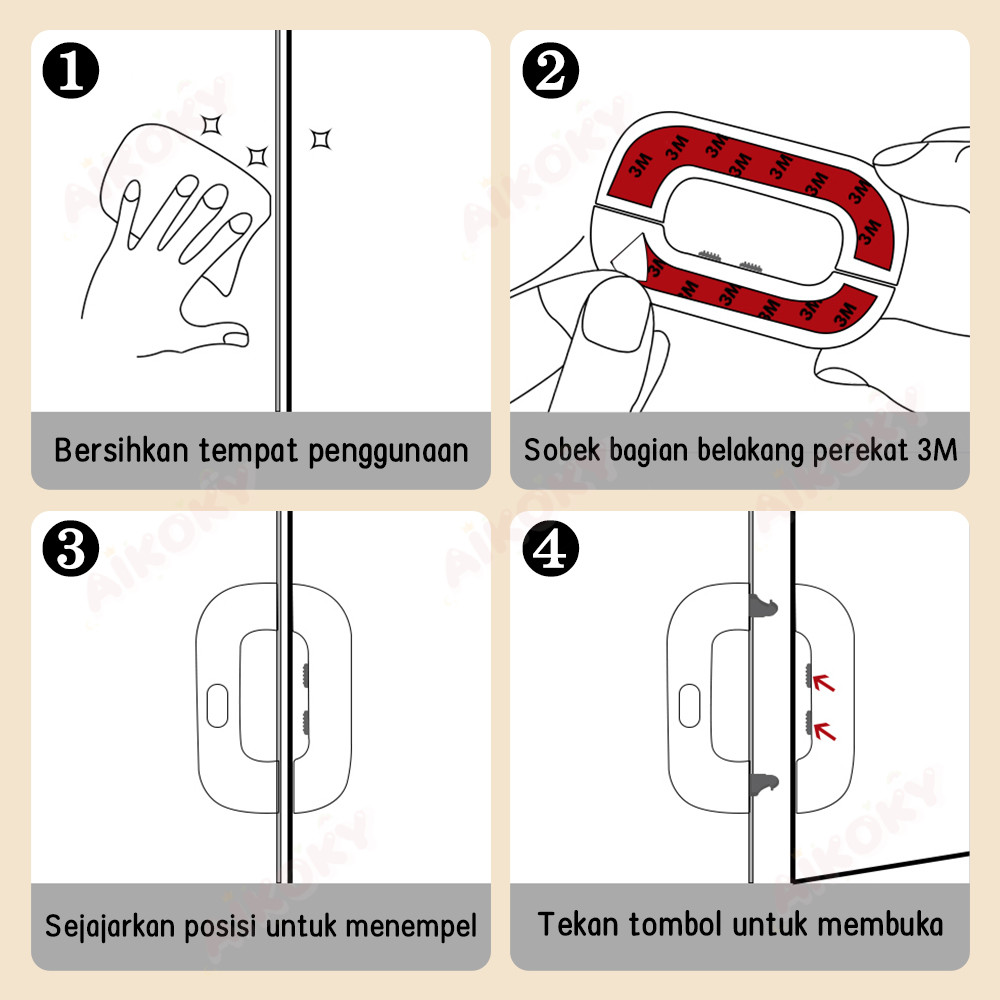 VRR AIKOKY Baby Safety Lock Kunci Kulkas Pengaman Anak Yang Kuat Kunci Pintu Laci Lemari Pakaian
