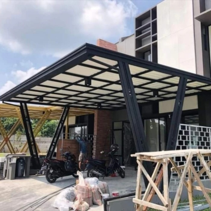 KANOPI Rangka hollow galvanis 4x6 atap alderon doubel