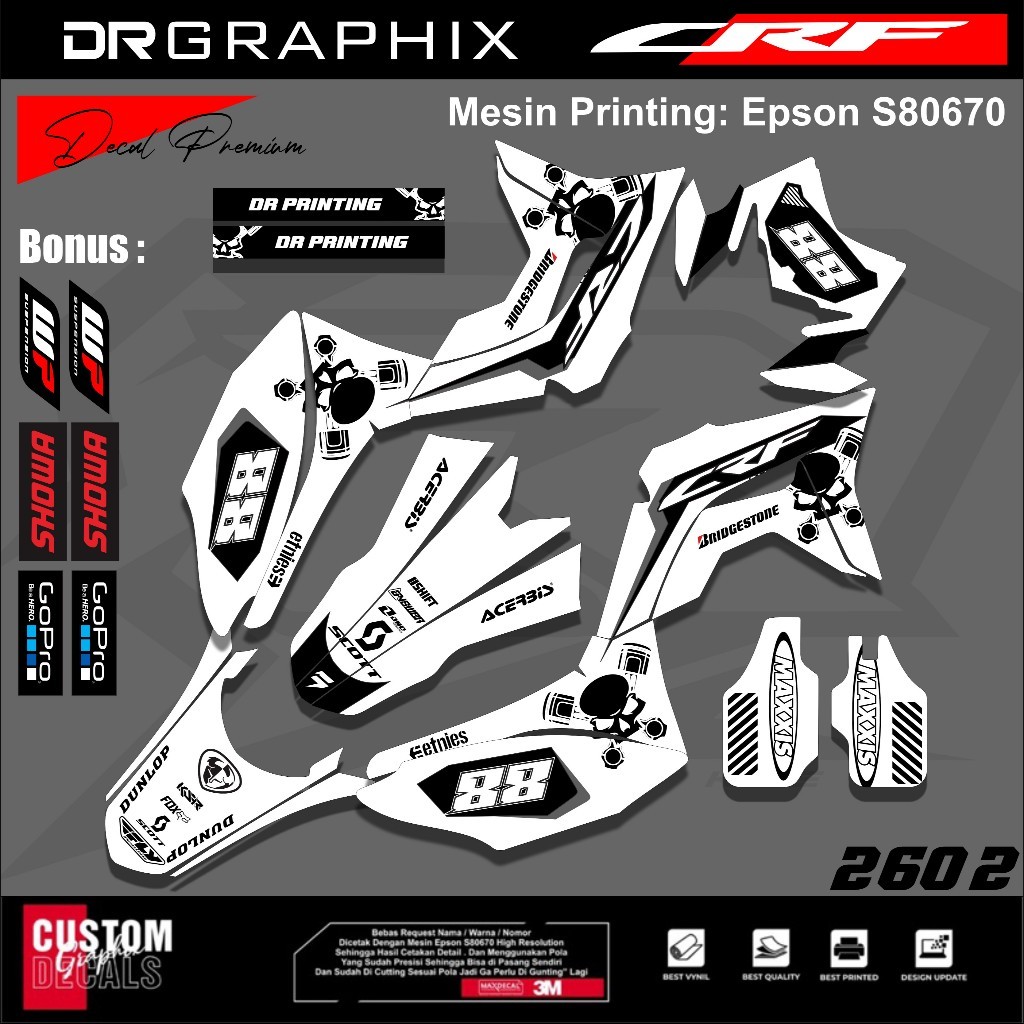 Amanah DECAL CRF HITAM  PUTIH/STICKER CRF 150 /DECAL CRF SUPERMOTO KEREN