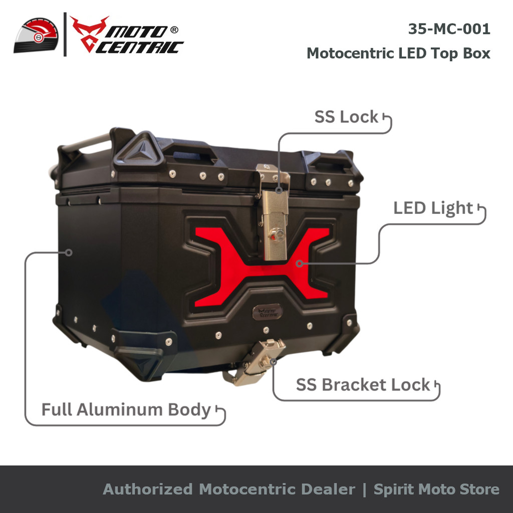 Motocentric LED Top Box Motor Aluminium | Box Touring Pannier Motorcycle