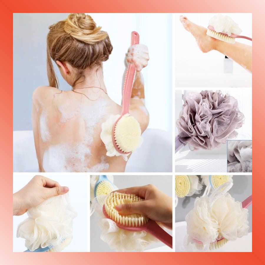 LAMMORO > SK15 Sikat Punggung GAGANG Sponge Mandi 2 Sisi Spons Busa Sabun Mandi Puff 07A1