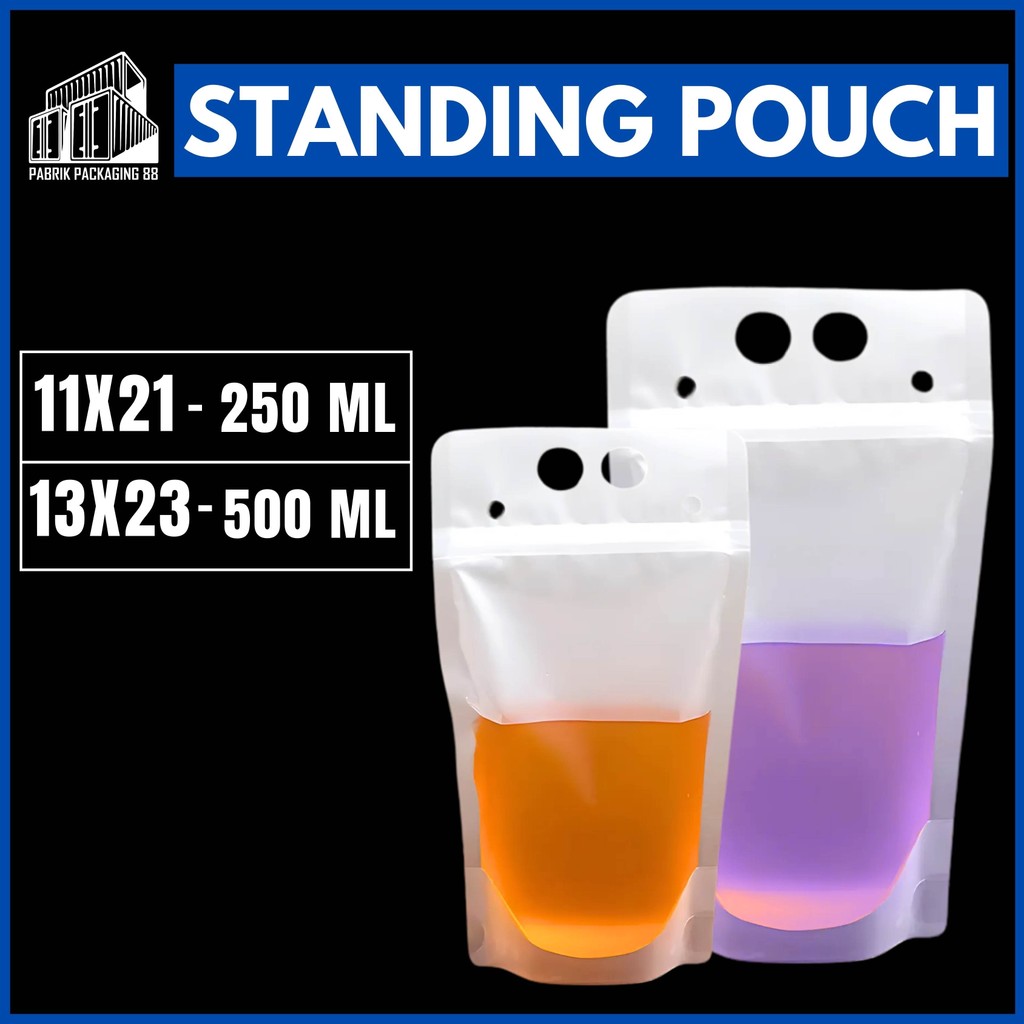 

Standing Pouch Minuman 250ml 500ml Kemasan Cairan Matte Klip Ziplock Doff Buram Drink Package
