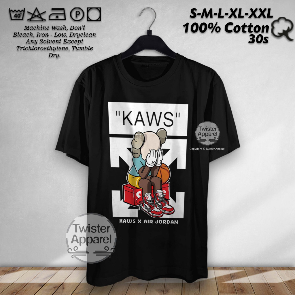 Kaos KAWS x Air Jordan Off White Baju Distro Kaws Holiday Boneka Viral Cotton Combed 30s - TWA4054