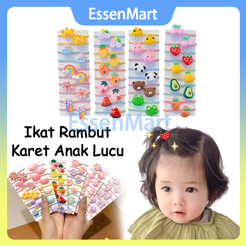 Ikat Rambut Anak 10Pcs Model Korea Karakter Lucu / Ikat Rambut Karet Anak Lucu / Aksesori Rambut Mod