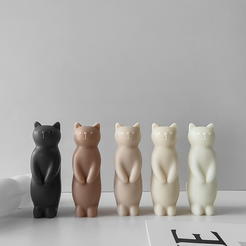 

3D Smiling Cat Candle Silicone Mould DIY Standing Kitten Handicraft Gypsum Resin Cement Mold Handmade Soap Ice Cube Making Tools