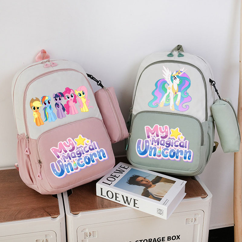 

My Little Ponys Backpack+Pencil Case Kawaii Anime Figure Knapsack Large Capacity Schoolbag Back To School Supplies Stationery