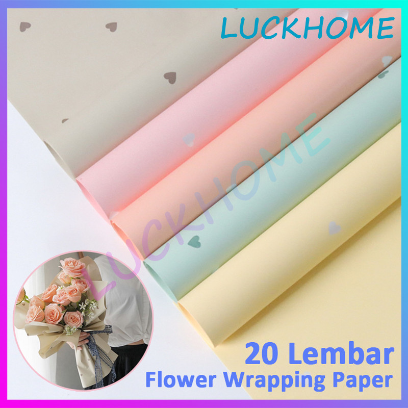 

20 Lembar/Bungkus Wrapping Paper Kertas Buket Love Polkalove Wrapping Paper Cellophane Valantine Kertas Bunga Buket Motif Love Garis Sampul Hadiah
