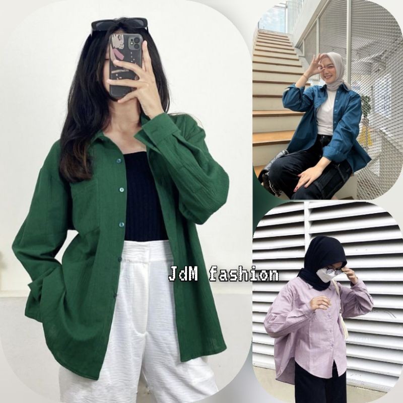 KEMEJA WANITA OVERSIZE OLIVIA LINEN / OLIVIA SHIRT MOCCA DUSTY  PINK HITAM MACCA KREM/Terbaru