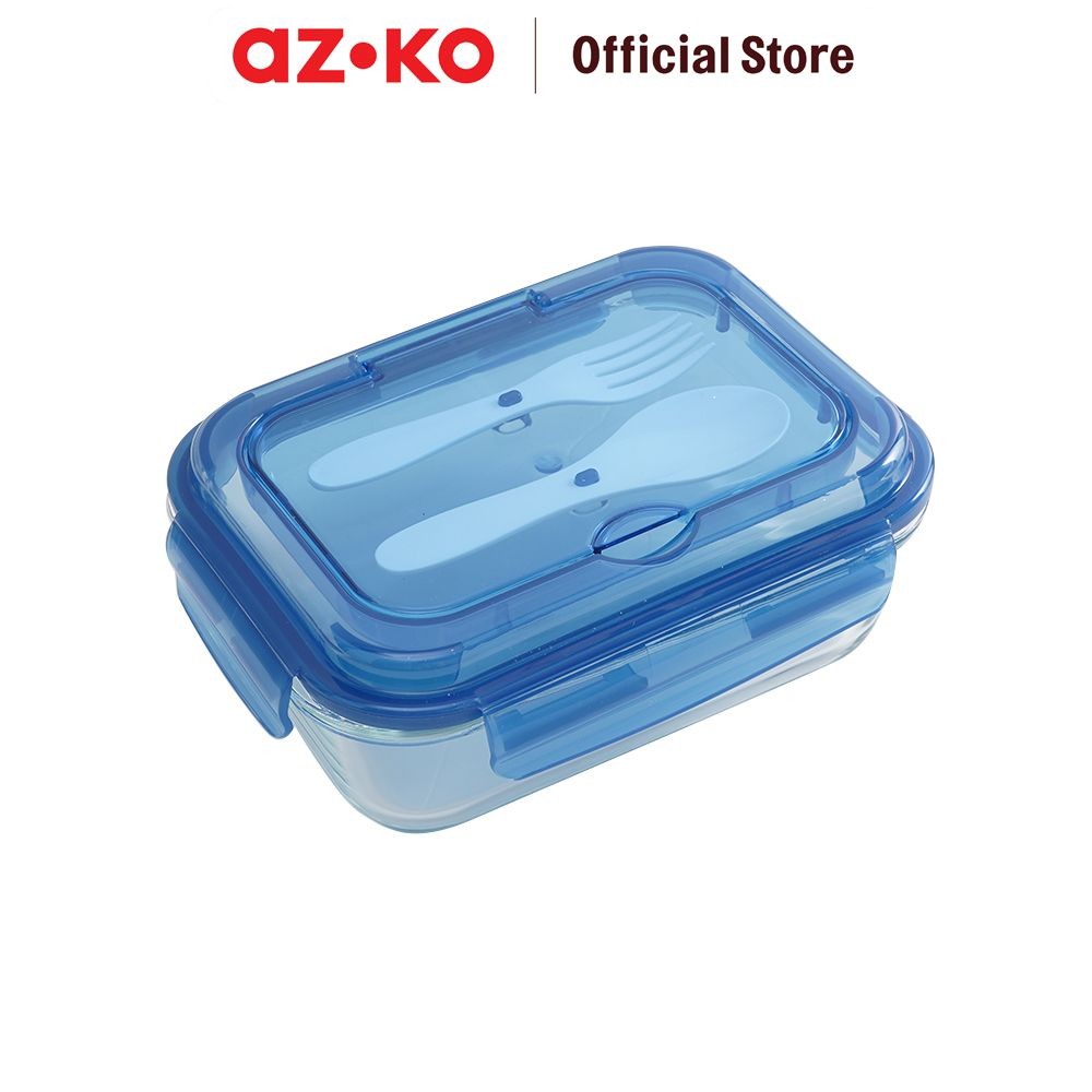 

AZKO Picas 1.04 ltr Kotak Makan Kaca Dengan Sendok & Garpu - Biru Lunch Box Food Grade Food Box Kotak Bekal Makan Wadah Makanan