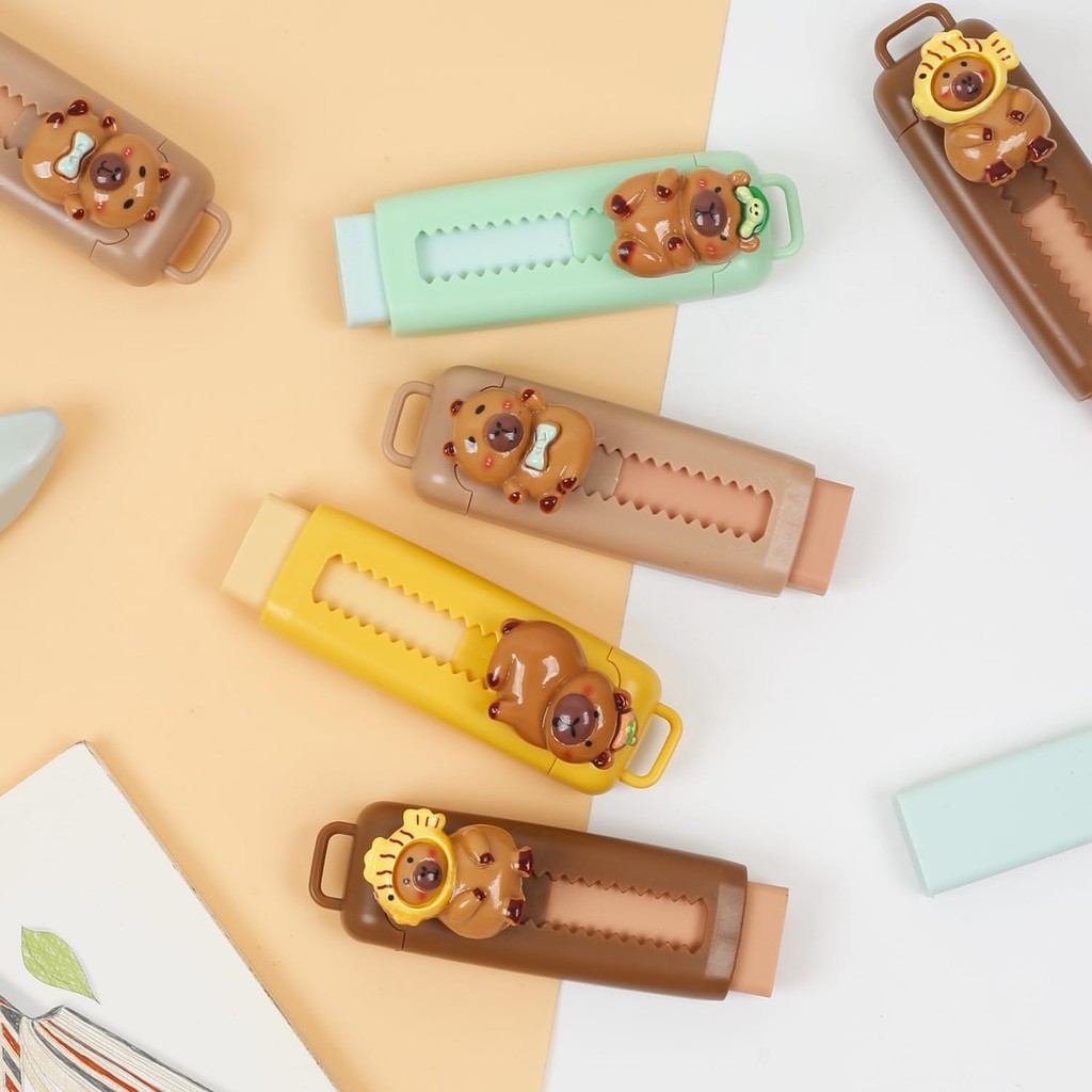 

1/4pcs Capybara Erasers Set Cartoon Design 4B Eraser Retractable for Drawing Exams Kids Students Back to School Stationery A3013